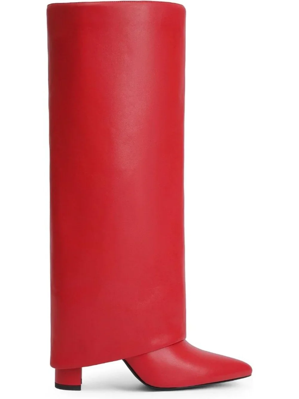 Women's Red Pu Pointed Toe Chunky Heel Faux Leather Over The Knee Boots